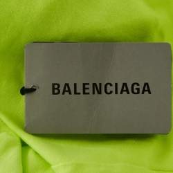 Pre Owned Balenciaga Florescent Yellow Logo Print Cotton Oversized Unisex T-Shirt M 