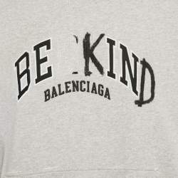 Pre Owned Balenciaga Unisex Grey Distressed Cotton Be Kind Oversized Hoodie XS