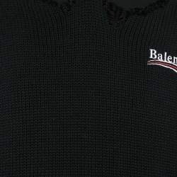 Pre Owned Balenciaga Unifit Black Rob Knit Political Campaign Destroyed Hoodie S