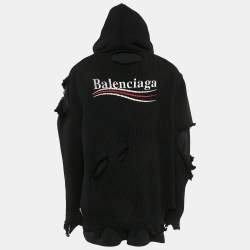 Pre Owned Balenciaga Unifit Black Rob Knit Political Campaign Destroyed Hoodie S