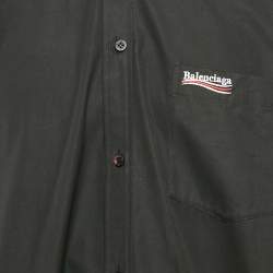 Balenciaga Black Logo Embroidery Poplin Button Front Oversized Shirt M