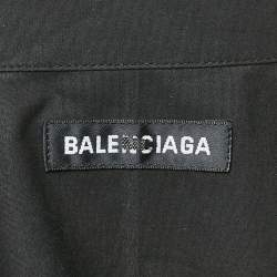 Balenciaga Black Logo Embroidery Poplin Button Front Oversized Shirt M
