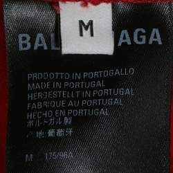 Pre Owned Balenciaga Unisex Red Logo Print Jersey Distressed T-Shirt M