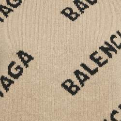 Balenciaga Beige Monogram Jacquard Wool Knit Crew Neck Sweater XS