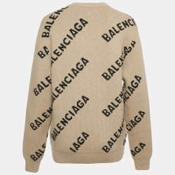 Balenciaga Beige Monogram Jacquard Wool Knit Crew Neck Sweater XS