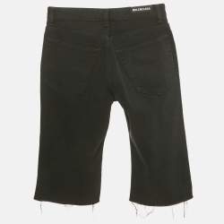 Pre Owned Balenciaga Unisex Black Denim Raw Edge Shorts M Waist 29"