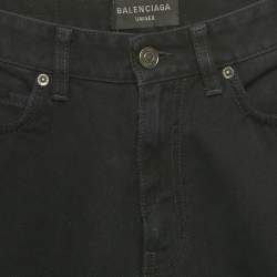 Pre Owned Balenciaga Unisex Black Denim Raw Edge Shorts M Waist 29"