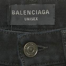 Pre Owned Balenciaga Unisex Black Denim Raw Edge Shorts M Waist 29"