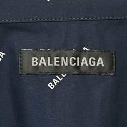 Pre Owned Balenciaga Navy Blue Logo All-Over Cotton Set S