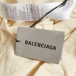 مملوكة مسبقًا تي شيرت بالنسياغا قطن محبوك بشعار مطرز لون كريمي كبير جدًا مقاس صغير (سمول)