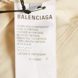 مملوكة مسبقًا تي شيرت بالنسياغا قطن محبوك بشعار مطرز لون كريمي كبير جدًا مقاس صغير (سمول)