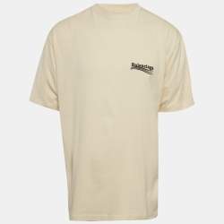 مملوكة مسبقًا Balenciaga Cream Logo Embroidered Cotton Knit Oversized T-Shirt S