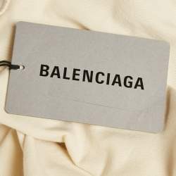 مملوكة مسبقًا تي شيرت بالنسياغا كريمي بشعار مطرز قطن بحجم كبير - سمول