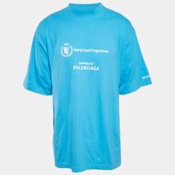 مملوكة مسبقًا Balenciaga Blue WFP Printed Cotton Knit T-Shirt L