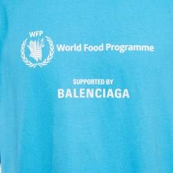 Pre Owned Balenciaga Blue WFP Printed Cotton Knit T-Shirt L