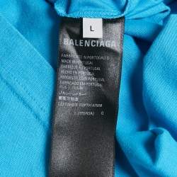 Pre Owned Balenciaga Blue WFP Printed Cotton Knit T-Shirt L