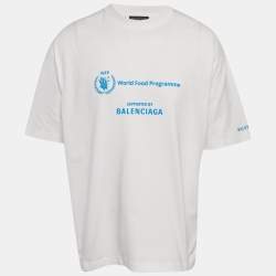 مملوكة مسبقًا Balenciaga White WFP Printed Cotton Knit T-Shirt L