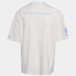 Pre Owned Balenciaga White WFP Printed Cotton Knit T-Shirt L