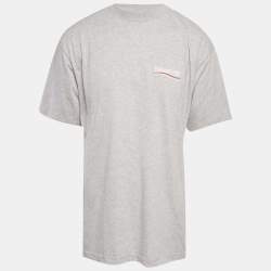 مملوكة مسبقًا Balenciaga Grey Logo Embroidered Cotton Knit Oversized T-Shirt S