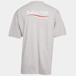 Pre Owned تي شيرت بالنسياغا رمادي مطرز بشعار قطن بنمط واسع مقاس صغير