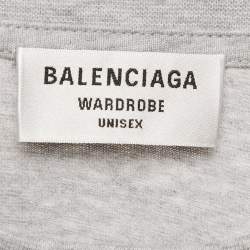 Pre Owned تي شيرت بالنسياغا رمادي مطرز بشعار قطن بنمط واسع مقاس صغير