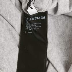 Pre Owned تي شيرت بالنسياغا رمادي مطرز بشعار قطن بنمط واسع مقاس صغير