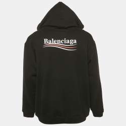 Pre Owned هودي بالنسياغا قطن مطبوع عليه شعار أسود كبير جدًا<|disc_score|>1