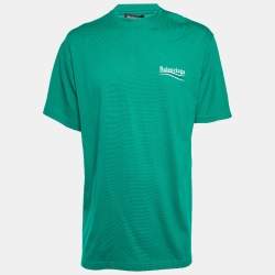 Pre Owned تي شيرت بالنسياغا قطن أخضر حملة سياسية واسعة الياقة مستديرة مقاس صغير (سمول)