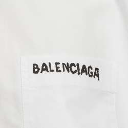 Pre Owned قميص بالنسياغا أبيض مطبوع بالشعار قطن واسع مقاس متوسط