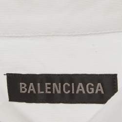 Pre Owned قميص بالنسياغا أبيض مطبوع بالشعار قطن واسع مقاس متوسط