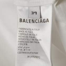 Pre Owned قميص بالنسياغا أبيض مطبوع بالشعار قطن واسع مقاس متوسط