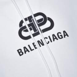 Pre Owned Balenciaga White BB Logo Print Cotton Hooded Sweatshirt M