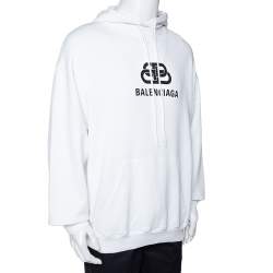 Pre Owned Balenciaga White BB Logo Print Cotton Hooded Sweatshirt M