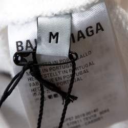 Pre Owned Balenciaga White BB Logo Print Cotton Hooded Sweatshirt M