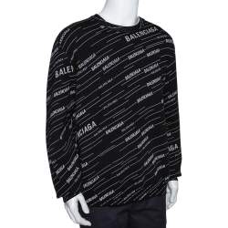 Pre Owned Balenciaga Monochrome Logo Jacquard Wool Crew Neck Sweater M