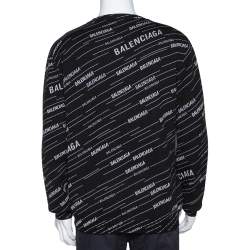 Pre Owned Balenciaga Monochrome Logo Jacquard Wool Crew Neck Sweater M