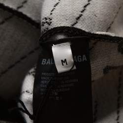 Pre Owned Balenciaga Monochrome Logo Jacquard Wool Crew Neck Sweater M