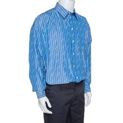 Pre Owned قميص بالنسياغا قطن أزرق واسع بالشعار مقاس صغير - سمول