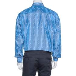 Pre Owned قميص بالنسياغا قطن أزرق واسع بالشعار مقاس صغير - سمول