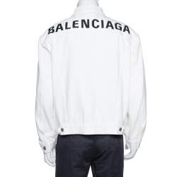 Pre Owned Balenciaga White Denim Logo Embroidered Trucker Jacket M