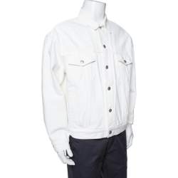 Pre Owned Balenciaga White Denim Logo Embroidered Trucker Jacket M