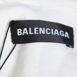 Pre Owned Balenciaga White Denim Logo Embroidered Trucker Jacket M