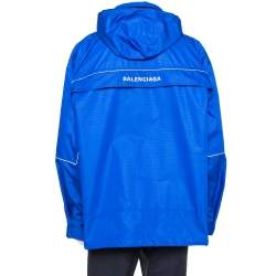 Balenciaga Blue Synthetic Logo Embroidered Oversized Wind Breaker Hoodie XS