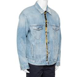 Balenciaga Blue Denim Faux Fur Lined Button Front Oversized Jacket XS