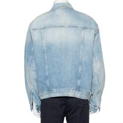 Balenciaga Blue Denim Faux Fur Lined Button Front Oversized Jacket XS