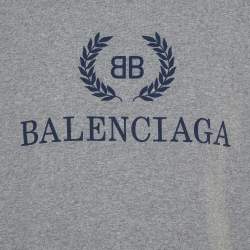 Pre Owned Balenciaga Grey Cotton Crewneck BB Balenciaga Print T-Shirt S