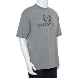 Pre Owned Balenciaga Grey Cotton Crewneck BB Balenciaga Print T-Shirt S