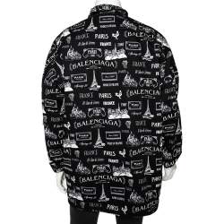 Pre Owned Balenciaga Black Cotton Graphic Logo Printed Jacket M