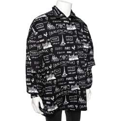 Pre Owned Balenciaga Black Cotton Graphic Logo Printed Jacket M