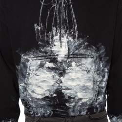 Pre Owned Balenciaga Monochrome Paint-Splattered Cotton Cropped Hoodie XL